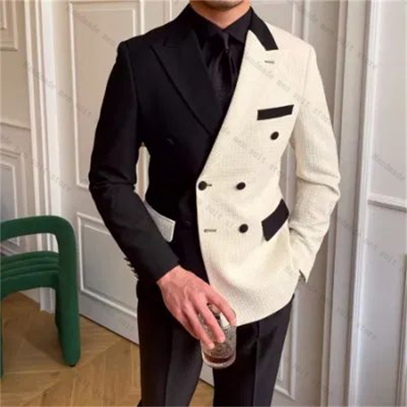 Men Formal Wear Black And White - Black White Men Suits 2 Piece