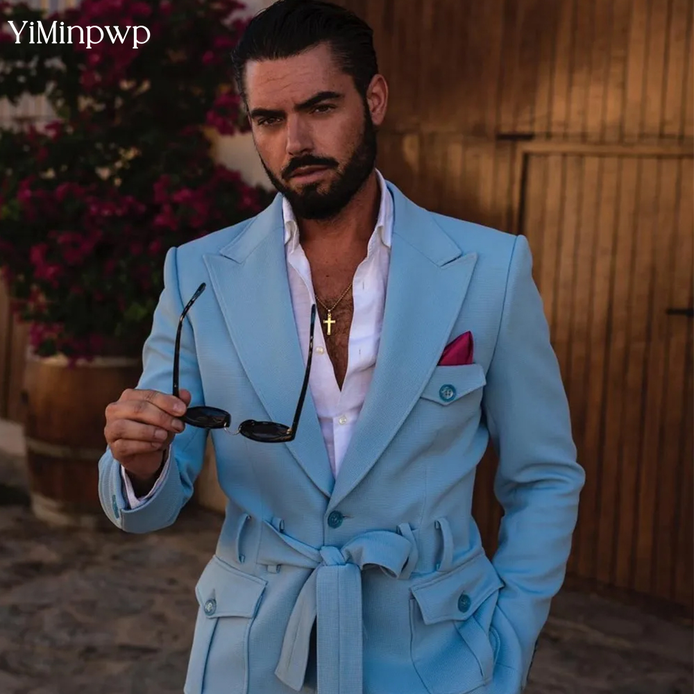 Sky Blue Men Suits 2 Piece Sum - đánh giá và giá Men'S Holiday Formal Wear