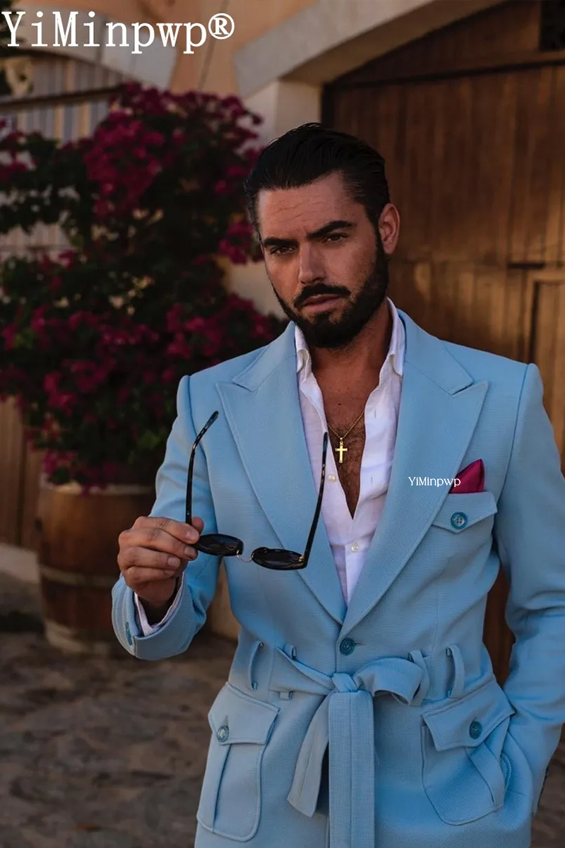 Sky Blue Men Suits 2 Piece Sum - đánh giá và giá Men'S Holiday Formal Wear