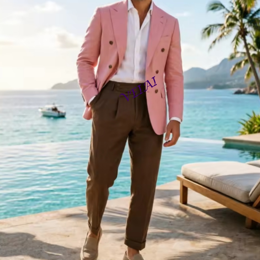 Customized 2 Piece Beige Linen - đánh giá và giá Men'S Holiday Formal Wear
